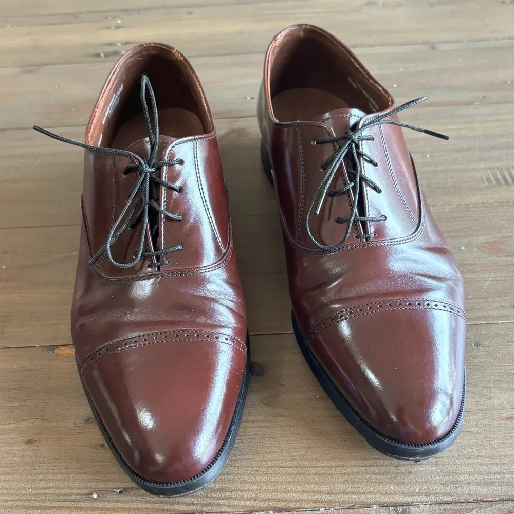 Bostonian Cap Toe Oxford Mens 9.5N Leather Classic Burgundy Made in USA Heritage
